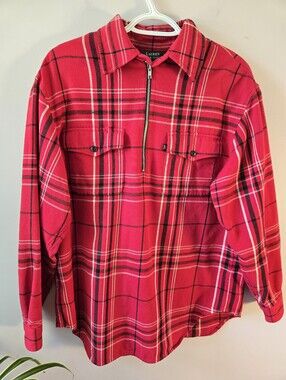 Lauren Ralph Lauren Red Plaid Quarter-Zip Flannel Pullover 🪵🍎